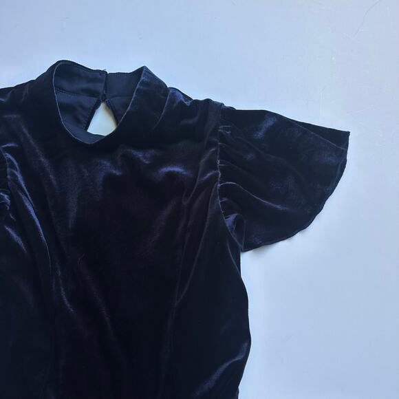 Zunie Velvet Flutter Mock Neck Dress - Picture 3 of 7